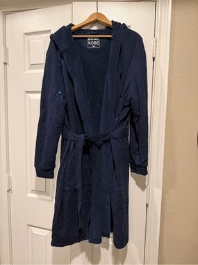 Dude Robe Men's Navy Hooded luxury Robe with Belt